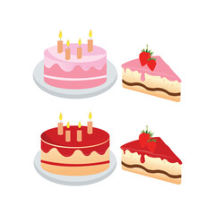 Set of birthday cakes illustration