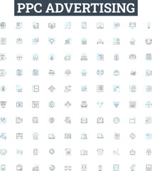 PPC advertising vector line icons set. Pay-per-click, Advertising, PPC, Campaign, Cost, Clicks, Targeting illustration outline concept symbols and signs