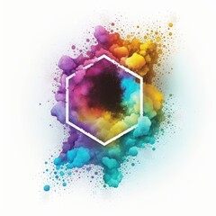 Fototapeta na wymiar Explosion of multicolor powder in hexagon shape with background. Finest generative AI.