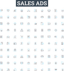 Sales ads vector line icons set. Offers, Deals, Discounts, Vouchers, Bargains, Freebies, Promotions illustration outline concept symbols and signs