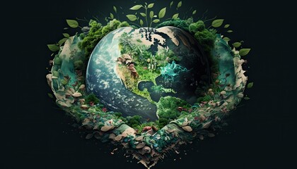 Earth Day: A Vibrant Eye-Catching Background Design Template of Earth in Shape of Beautiful Artistic Environmental activism Perfect for Environmental Wildlife Projects (generative AI