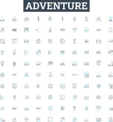 Adventure vector line icons set. Voyage, Exploration, Excursion, Quest, Trek, Tour, Thrill illustration outline concept symbols and signs