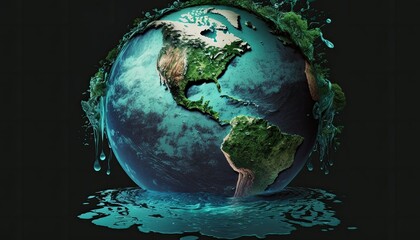 Fototapeta premium Earth Day: A Vibrant Eye-Catching Background Design Template of Earth in Shape of Beautiful Artistic Water conservation Perfect for Environmental Wildlife Projects (generative AI