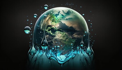 Fototapeta na wymiar Earth Day: A Vibrant Eye-Catching Background Design Template of Earth in Shape of Beautiful Artistic Water droplets Perfect for Environmental Wildlife Projects (generative AI