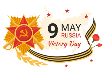 Russian Victory Day on May 9 Illustration with Medal Star Of The Hero and Great Patriotic War in Flat Cartoon Hand Drawn for Landing Page Templates