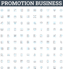 Promotion business vector line icons set. Marketing, Advertising, Branding, Selling, Promoting, Networking, Publicity illustration outline concept symbols and signs