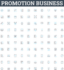 Promotion business vector line icons set. Marketing, Advertising, Branding, Selling, Promoting, Networking, Publicity illustration outline concept symbols and signs