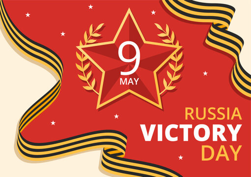 Russian Victory Day on May 9 Illustration with Medal Star Of The Hero and Great Patriotic War in Flat Cartoon Hand Drawn for Landing Page Templates