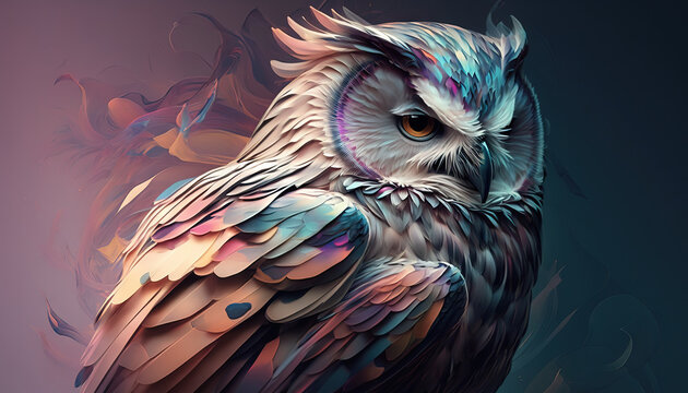 Owl abstract wallpaper. Soft background with cute bird in Pastel colors generative ai