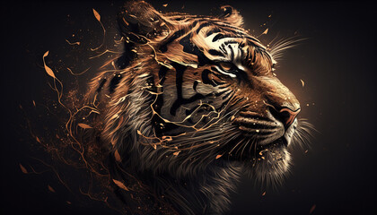 Tiger animal abstract wallpaper. Contrast background in vivid colors generative ai