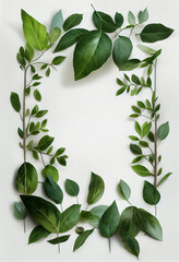 Elegant leafy green decorative rectangular frame of verdant leaves for event promotion, save the date, wedding invitations all-natural fresh herbal lifestyle ads (generative AI, AI)