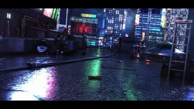 city in neon style. 80s retro wave background 3d animation. neon city. 3d render of seamless loop. Retro futuristic synth wave cityscape seamless background.