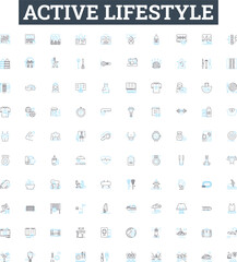 Active lifestyle vector line icons set. Active, Lifestyle, Exercise, Healthy, Workout, Fitness, Running illustration outline concept symbols and signs