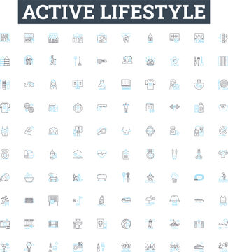 Active lifestyle vector line icons set. Active, Lifestyle, Exercise, Healthy, Workout, Fitness, Running illustration outline concept symbols and signs
