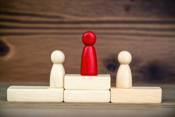 contest winner concept, wooden figures on wooden blocks, business contest winner