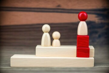 contest winner concept, wooden figures on wooden blocks, business contest winner