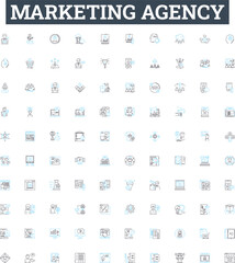 Marketing agency vector line icons set. Agency, Marketing, Advertising, Digital, Social, Media, PR illustration outline concept symbols and signs