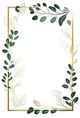 Elegant leafy green decorative rectangular frame of verdant leaves for event promotion, save the date, wedding invitations all-natural fresh herbal lifestyle ads (generative AI, AI)