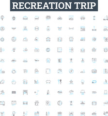 Recreation trip vector line icons set. Recreation, Trip, Holiday, Tour, Vacation, Excursion, Outing illustration outline concept symbols and signs