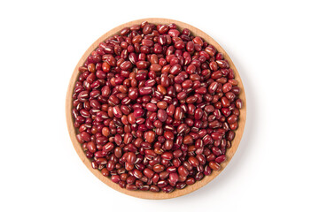 Raw red bean or azuki beans seeds in plate isolated on white background