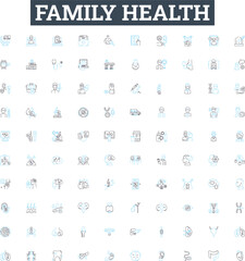 Family health vector line icons set. Family, Health, Wellbeing, Nutrition, Exercise, Lifestyle, Pediatric illustration outline concept symbols and signs