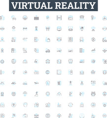 Virtual reality vector line icons set. Virtual, Reality, VR, Lucid, Dreaming, Augmented, Simulation illustration outline concept symbols and signs