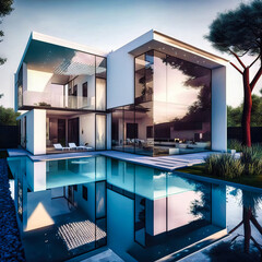 Fototapeta na wymiar Amazing modern house, villa. Architectural exterior design. Inspiration, concept for designers and architects. Generative AI