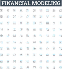 Financial modeling vector line icons set. Cashflow, Forecasting, Securities, Valuation, Analysis, Arithmetic, Budgeting illustration outline concept symbols and signs