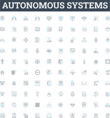Autonomous systems vector line icons set. Autonomous, Systems, Robotics, AI, Unmanned, Learning, Intelligent illustration outline concept symbols and signs