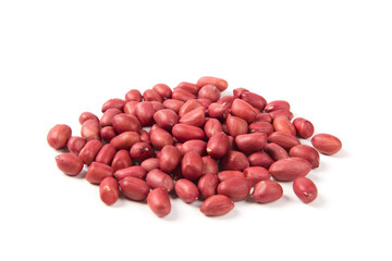 red peeled peanuts isolated on white background.
