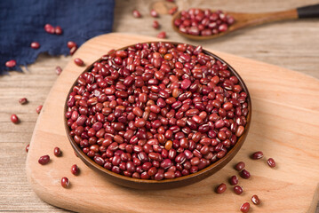 Azuki beans or red beans on wooden table
