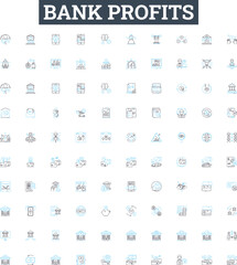 Bank profits vector line icons set. Bank, Profits, Gain, Return, Yield, Dividend, Interest illustration outline concept symbols and signs