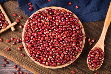 Azuki beans or red beans on wooden table