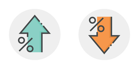 Growth profit icon in flat style. Percentage arrow up and down vector illustration on isolated background. Finance interest rate sign business concept.