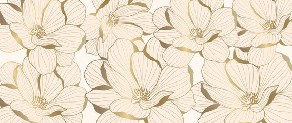 Vector luxury floral background with golden lotuses for decor, covers, backgrounds, wallpapers