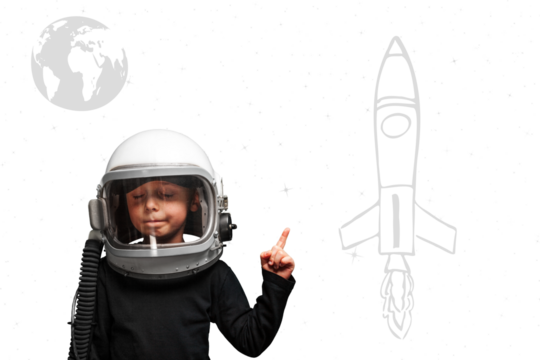 child wants to fly an airplane wearing an airplane helmet