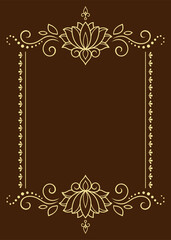 Frame in eastern tradition. Stylized with henna tattoos decorative pattern for decorating covers for book, notebook, casket, magazine, postcard and folder. Flower border in mehndi style.