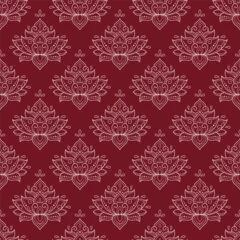 Badezimmer Foto Rückwand Seamless decorative ornament in ethnic oriental style. Lotus flower for Henna, Mehndi, tattoo, decoration. Doodle outline hand draw vector illustration. © Katikam