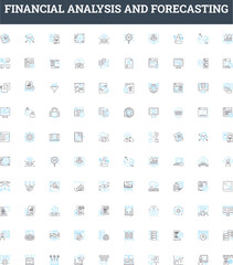Financial analysis and forecasting vector line icons set. Financial, Analysis, Forecasting, Investment, Ratios, Budgeting, Planning illustration outline concept symbols and signs