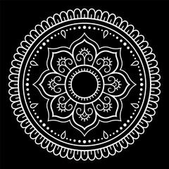 Circular pattern in form of mandala with flower for Henna, Mehndi, tattoo, decoration. Decorative ornament in ethnic oriental style. Outline doodle hand draw vector illustration.