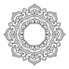 Circular pattern in form of mandala with flower for Henna, Mehndi, tattoo, decoration. Decorative ornament in ethnic oriental style. Outline doodle hand draw vector illustration.