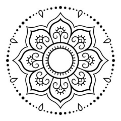 Circular pattern in form of mandala with flower for Henna, Mehndi, tattoo, decoration. Decorative ornament in ethnic oriental style. Outline doodle hand draw vector illustration.