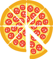Fresh pizza with tomato, cheese, and basil. Traditional Italian fast food. Top view meal. Isolated white background