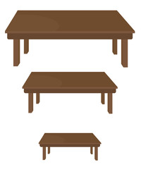 wooden tables in three different size isolated on white background