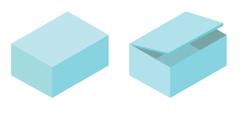 blue cube box open and close isolated on white background