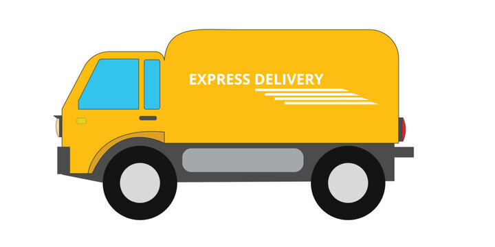 Express Delivery yellow truck on white background. 