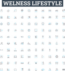 Welness lifestyle vector line icons set. Wellness, Lifestyle, Health, Fitness, Diet, Nutrition, Exercise illustration outline concept symbols and signs