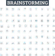 Brainstorming vector line icons set. Ideating, Brainstorming, Contemplating, Thinking, Ponder, Planning, Analyzing illustration outline concept symbols and signs