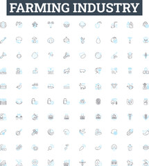 Farming industry vector line icons set. Agriculture, Crops, Livestock, Farming, Sowing, Harvesting, Irrigation illustration outline concept symbols and signs