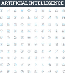 Artificial intelligence vector line icons set. AI, MachineLearning, Robotics, Automation, DeepLearning, NeuralNetworks, NaturalLanguageProcessing illustration outline concept symbols and signs